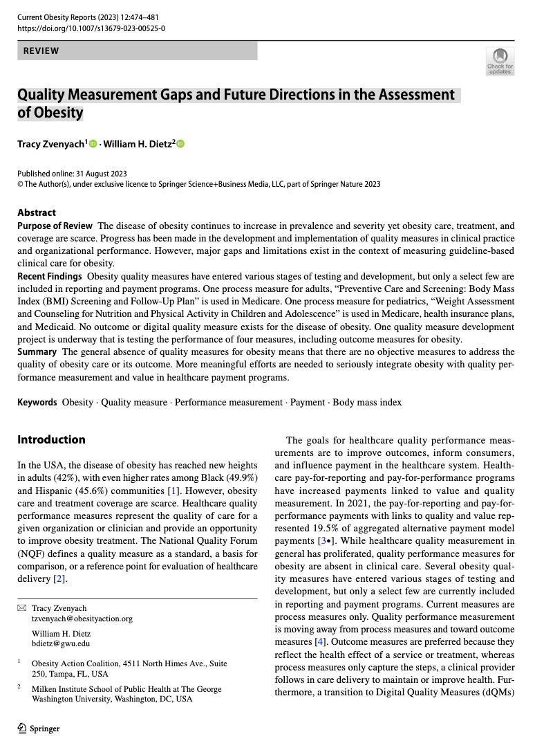Quality Measurement Gaps and Future Directions in the Assessment of Obesity