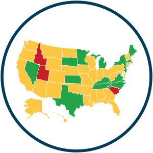 US Map, states are color-coded.