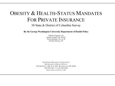 Survey of Obesity & Health-Status Mandates by state for Private Insurance (2010) cover