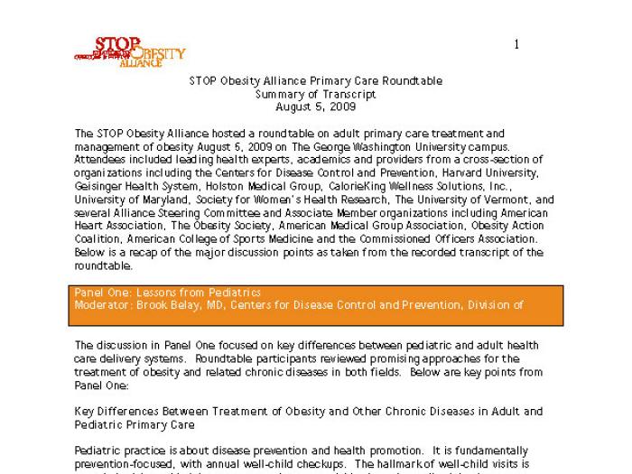 Transcript from STOP Roundtable of Primary Care Providers cover