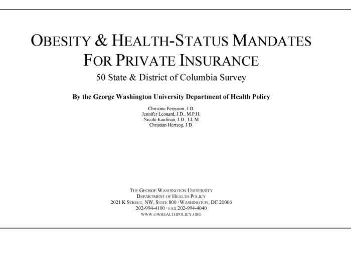 Survey of Obesity & Health-Status Mandates by state for Private Insurance (2010) cover